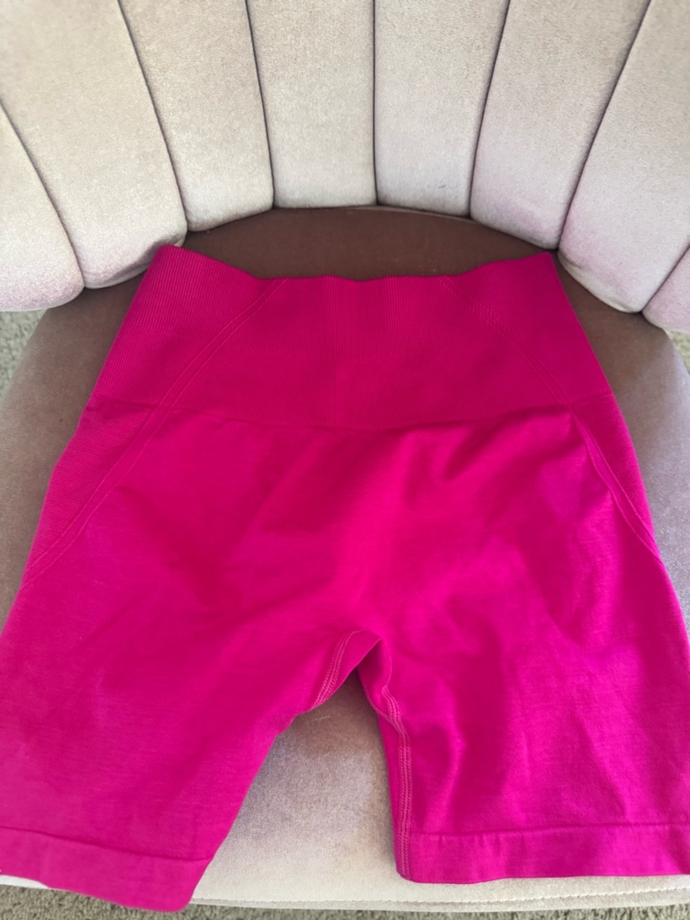 High-Waist Ribbed Pink Active Bike Shorts